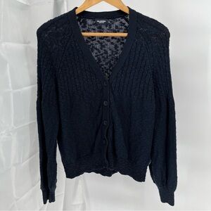 Holebrook Sweden Women’s Cardigan Sweater Size L Cotton Button Closure Navy